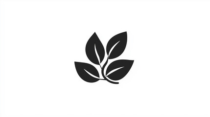 Minimalist black and white icon of leaves growing on branch