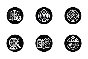 Explore icon bundle set in silhouette style vector