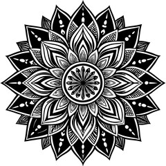 a vector of black and white colour design of a mandala with a white background