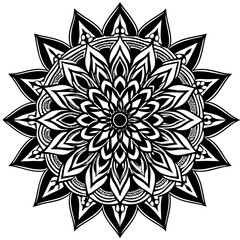 a vector of black and white colour design of a mandala with a white background