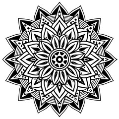 a vector of black and white colour design of a mandala with a white background