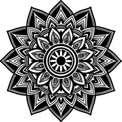 a vector of black and white colour design of a mandala with a white background