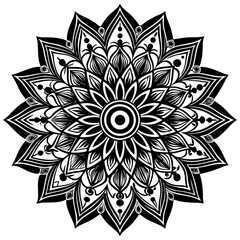 a vector of black and white colour design of a mandala with a white background