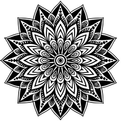 a vector of black and white colour design of a mandala with a white background