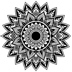 a vector of black and white colour design of a mandala with a white background
