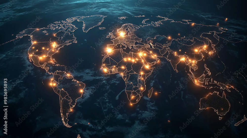 Poster Planet earth showing global connectivity with glowing points and lines