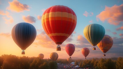 Fototapeta premium Colorful Hot Air Balloons in a Stunning Sky at Sunset