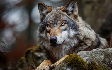 Fototapeta premium Close-up wildlife photography of a wolf in nature 