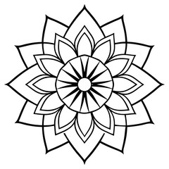 a vector of black and white colour design of a mandala line art with a white background
