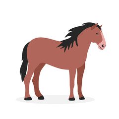 Horse simple vector illustration. Brown horse cartoon clipart, animal in flat style. Farm animals concept, rural farming. Livestock animal horse vector design isolated on white background