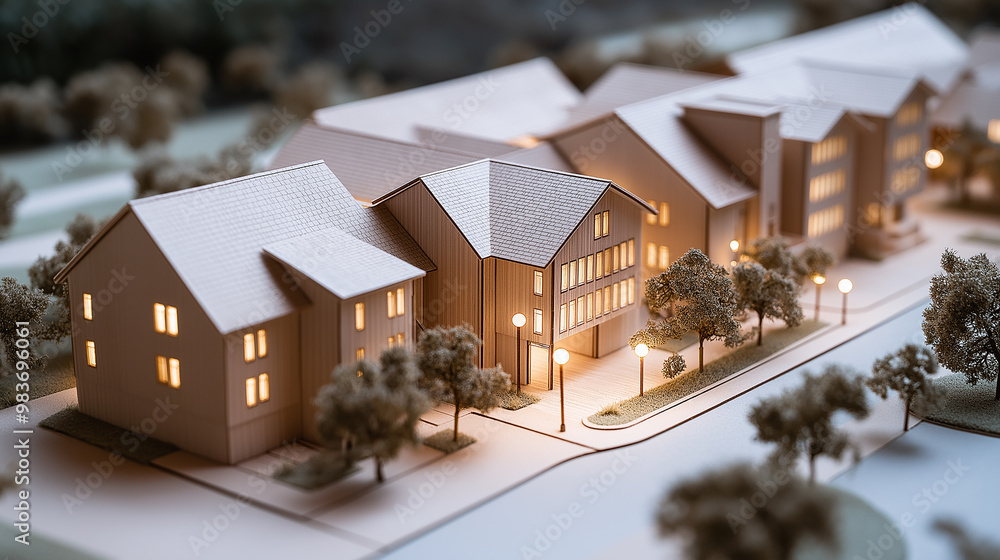 Poster architect displaying scale model of sustainable housing development