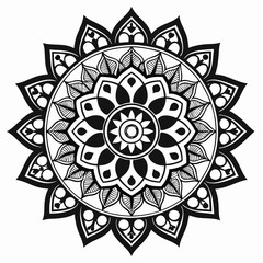 a vector of black and white colour design of a mandala with a white background