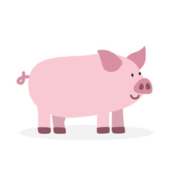 Pig simple vector illustration. Cute pink pig cartoon clipart, animal in flat style. Farm animals concept, rural farming. Livestock animal pig vector design isolated on white background