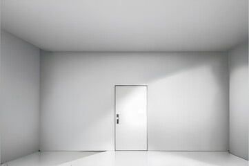 光と陰のある白い屋内に白い扉の付いた画像