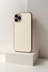 スマートフォンのレンズが三つ付いた面が台座に置かれている画像