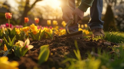 Fototapeta premium Gardening in the Sunset