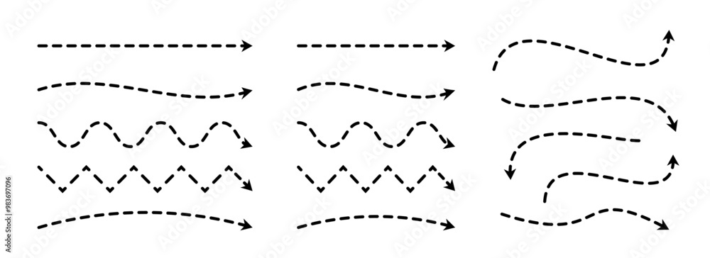 Aufkleber black dashed arrows set. wavy zigzag arrow collection. doodle sketched dotted pointers and direction
