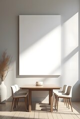 光の指す白い屋内の壁に白いボードがかけられた画像