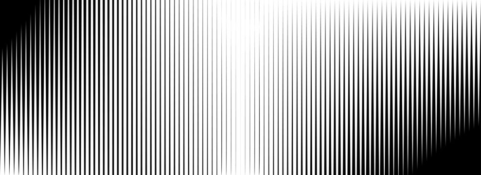 Vertical thin line halftone gradation texture. Fade straight stripe gradient background. Black striped shade pattern backdrop. Vanishing parallel stripe wallpaper for overlay, print, cover. Vector