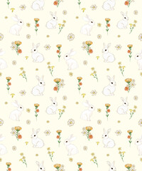 Seamless pattern with bunnies, vintage bunny pattern design