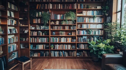 Fototapeta premium A Room Filled With Books And Plants