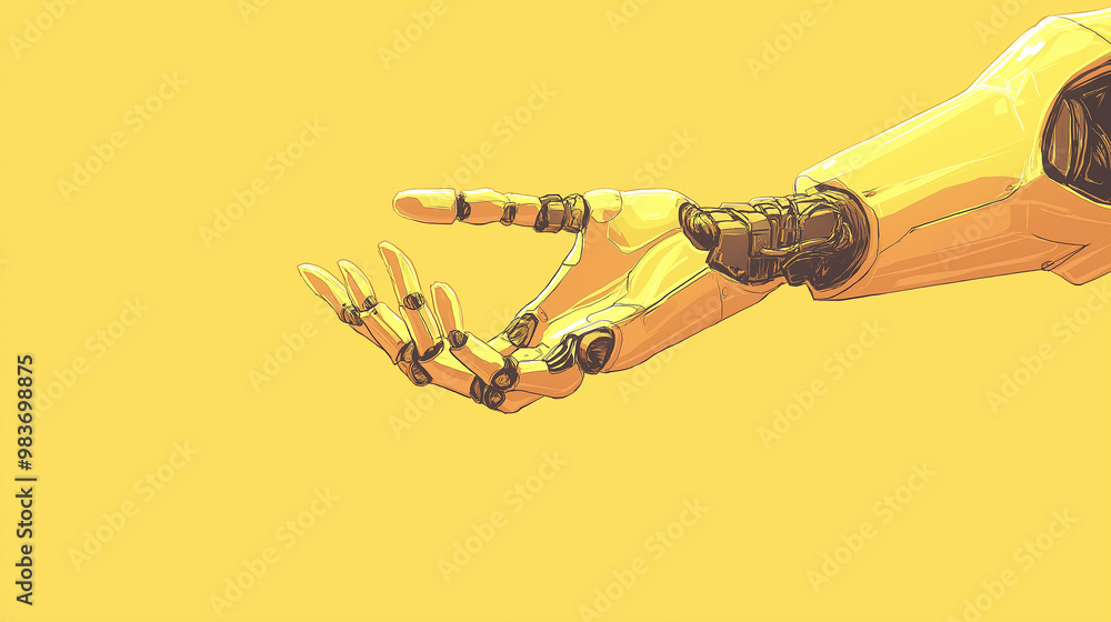 Poster Golden robot hand extending in gesture of offering
