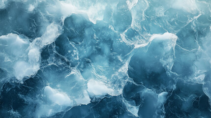 top view ice texture, frozen river pattern, realistic and high detailed, from deep blue to light blue and gray colors
