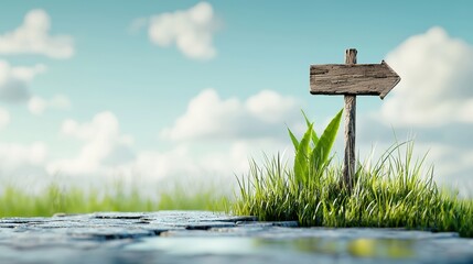 Naklejka premium Wooden Arrow Sign in Green Grass