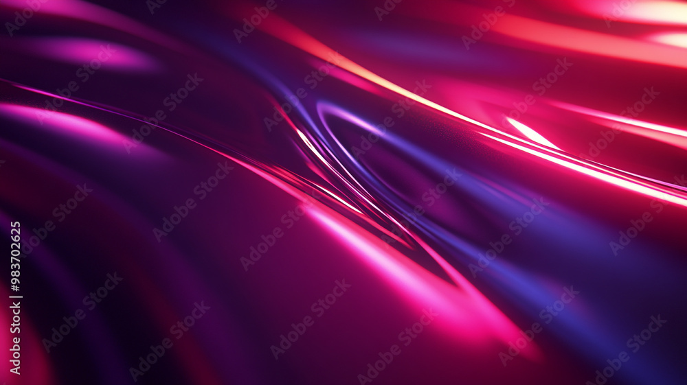 Poster colorful abstract waves with smooth texture illuminated by vibrant lights in dark background