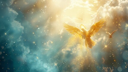 Minimalist Background: Angelic Guardian of Faith and Light in Heavenly Illustration
