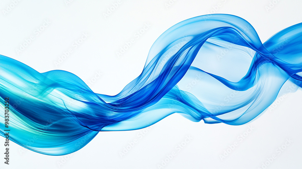 Poster graceful blue waves flowing through the air in a serene display of color and movement