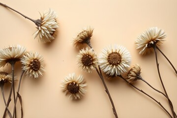 Obraz premium Delicate beige flowers on a pastel background arrangement