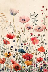 Watercolor pattern of wildflowers and herbs