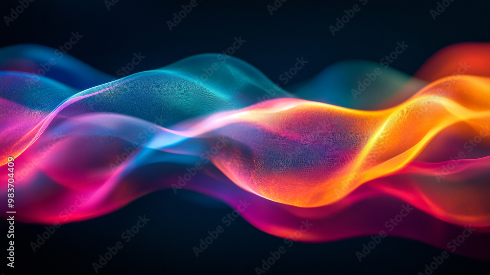 Poster colorful waves of light flow gracefully across a dark background, creating a mesmerizing display