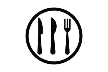 Fork, knife, spoon and plate set icons  Silhouette of cutlery vector illustration