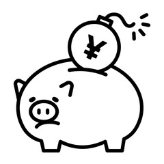 An icon representing having debt. A piggy bank with a bomb with a yen symbol inside it.