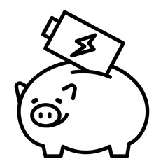An icon representing storing electricity. A battery in a piggy bank.