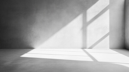 Soft shadows cast on a minimalist concrete wall and floor in a sunlit interior space