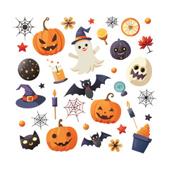 Fototapeta premium A collection of simple cartoon style Halloween themed icons