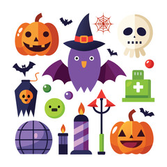 A collection of simple cartoon style Halloween themed icons