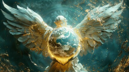 Minimalist Background: Angelic Guardian of Faith and Light in Heavenly Illustration
