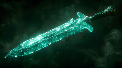 An enchanting dagger with a luminous green glow, depicted in a 3D render for a magical and mysterious appearance 8K