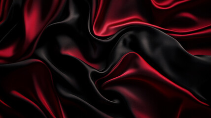 Fototapeta premium Smooth silk fabric in rich red and deep black flowing elegantly under soft light
