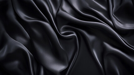 Obraz premium Elegant black silk fabric draped artistically on a dark background for textile design