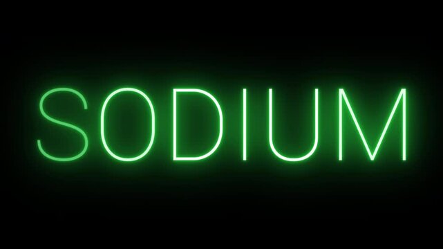 Flickering neon green glowing sodium sign animated black background.
