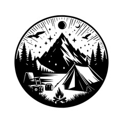 Iconic Camping Tent Silhouette for Vintage Logo Designs

