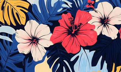 2D illustrator doodle-style floral and leaf graphics on a white background or wallpaper