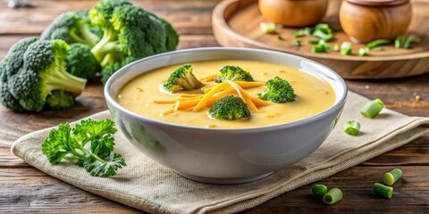 Creamy bowl of broccoli and cheddar cheese soup, broccoli, cheddar cheese, creamy, comfort food, soup, vegetable, healthy