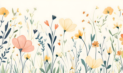 Naklejka premium 2D illustrator doodle-style floral and leaf graphics on a white background or wallpaper