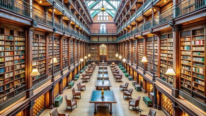 Fototapeta premium A diverse library filled with rows of books and study areas, education, reading, knowledge, books, library, study